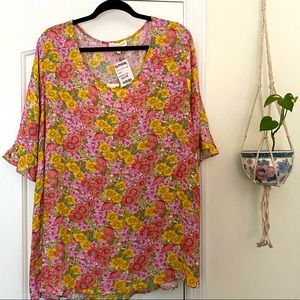 NWT Cynthia Rowley Floral Ruffle Sleeve Blouse 3XL